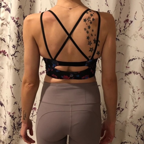Lululemon long clip in bra 4 colorful blue pink black top sheer panel - Picture 4 of 4
